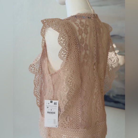 NWT Zara Lace Ruffle Blouse - Blush Pink - Picture 6 of 16